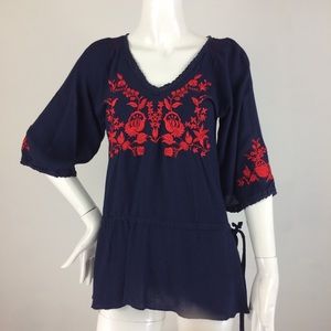 Gorgeous Navy Blue / Red Embroidery - Small